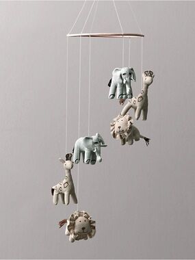 RH Teen Neutral Chambray Safari Animal Mobile - Soft Giraffe, Elephant & Lion